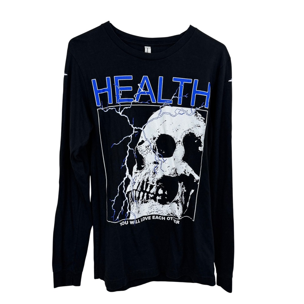 HEALTH Shirt Mens Medium Black Alien Body Skull Lightning Long Sleeve Graphic